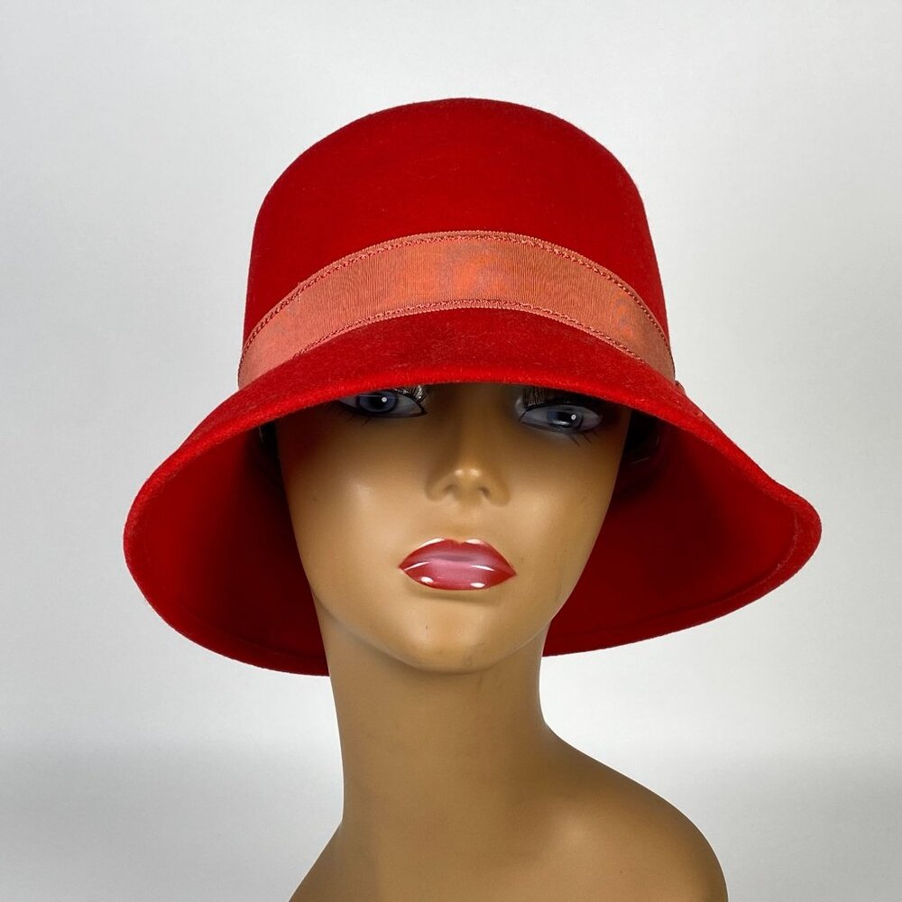 Vintage Neumann Endler Fairfield Hats Wool Cloche Ladies Hat Red Wide Brim